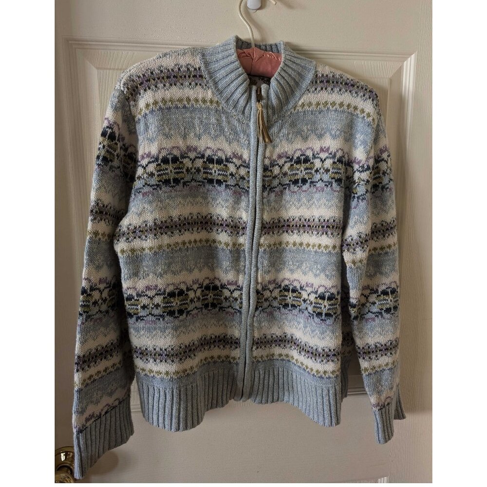 Vintage Tiara Sweater Lt Blue Print Winter Ski Grandma Core